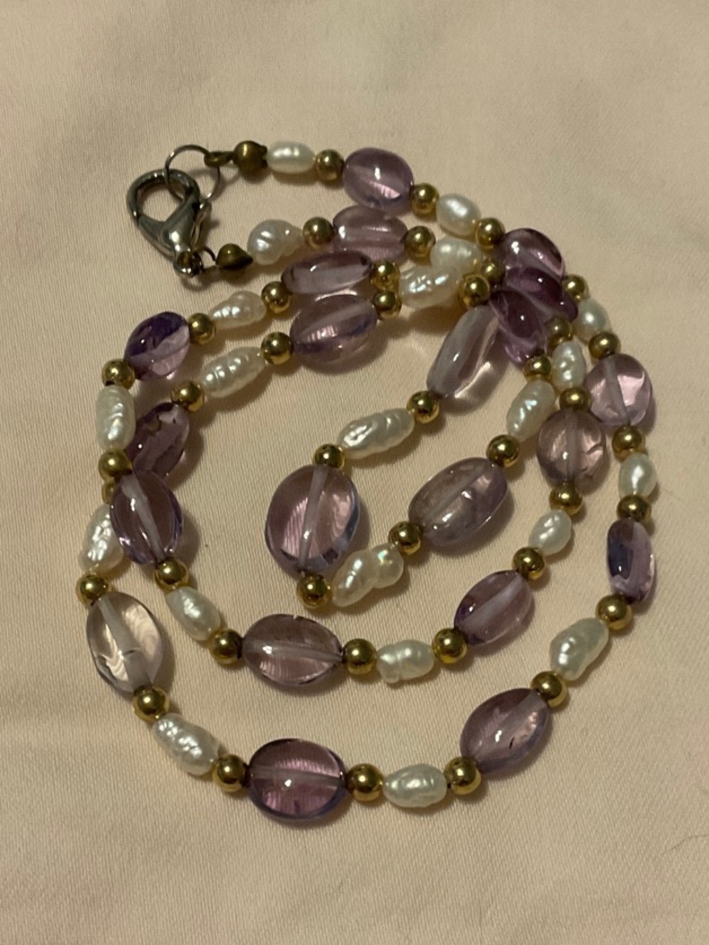 ⚫️ Vintage Handcrafted Freshwater Pearl & Amethyst Glass Bead Layered Necklace
